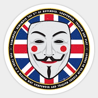 GUNPOWDER TREASON - GUY FAWKES Sticker